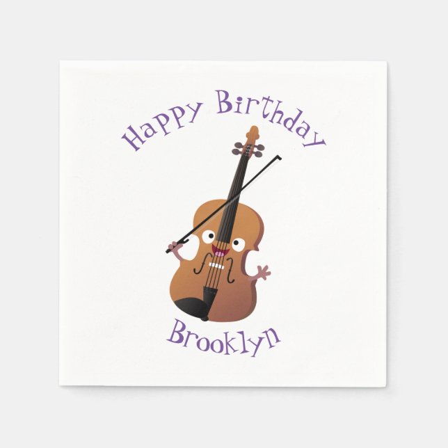 Cute funny violin musical cartoon character napkins (Front)
