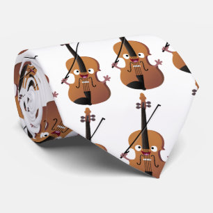 Cute funny violin musical cartoon character neck tie