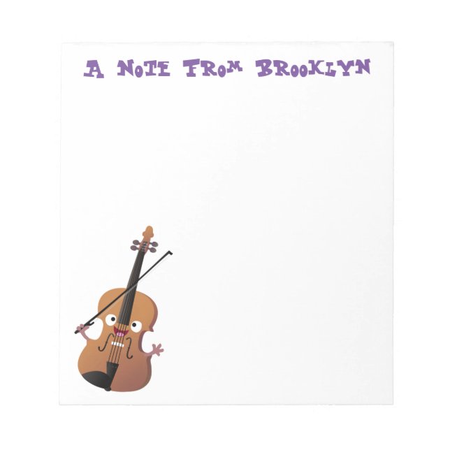 Cute funny violin musical cartoon character  notepad (Front)