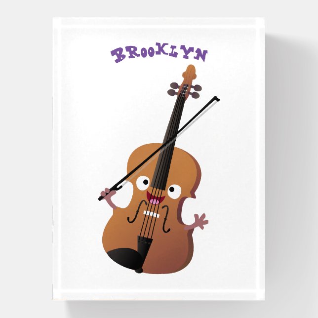 Cute funny violin musical cartoon character paperweight (Vertical)