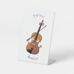 Cute funny violin musical cartoon character pedestal sign