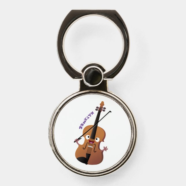 Cute funny violin musical cartoon character phone ring stand (Front)