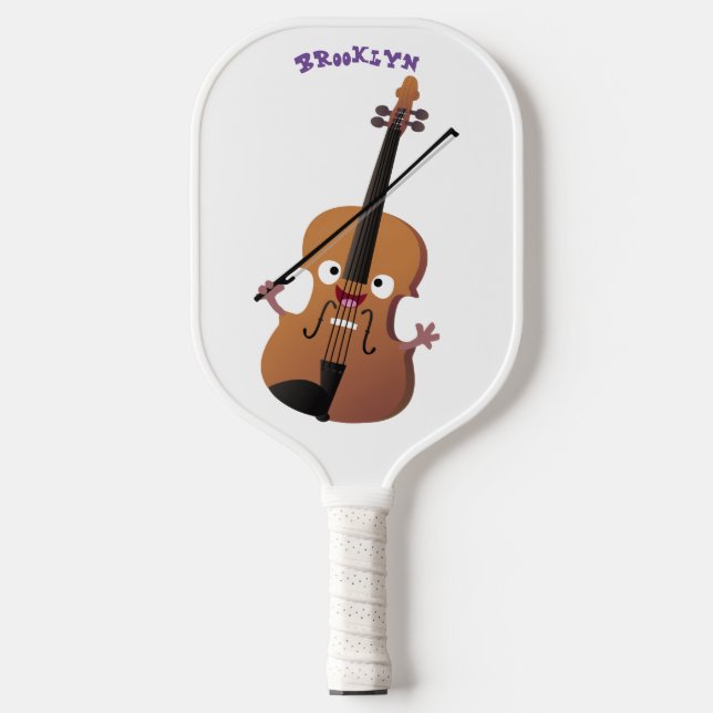 Cute funny violin musical cartoon character pickleball paddle (Front)