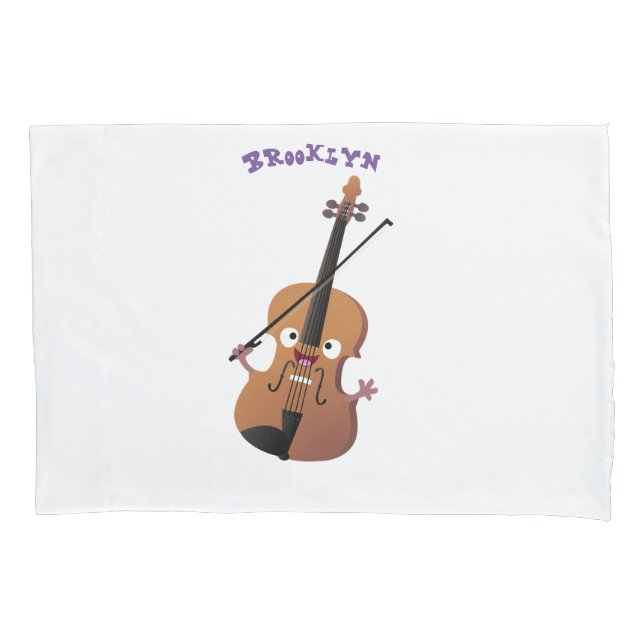 Cute funny violin musical cartoon character pillow case (Front)