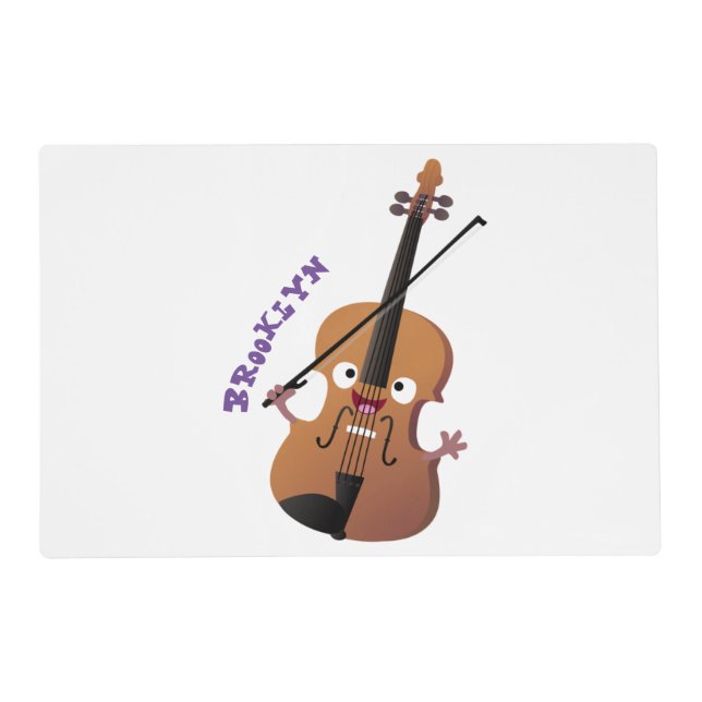 Cute funny violin musical cartoon character placemat (Front)