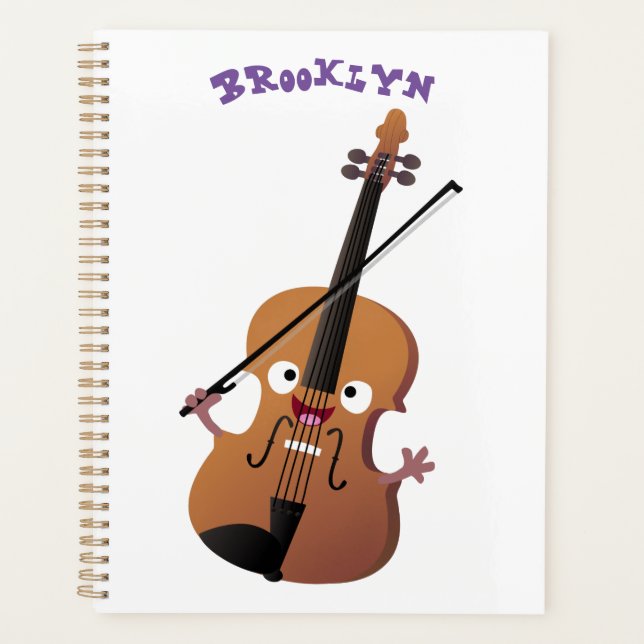 Cute funny violin musical cartoon character planner (Front)