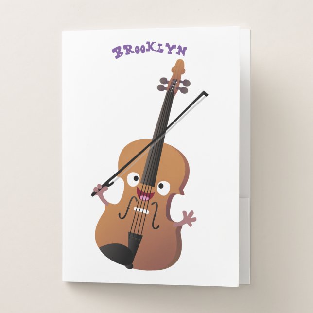 Cute funny violin musical cartoon character pocket folder (Front)