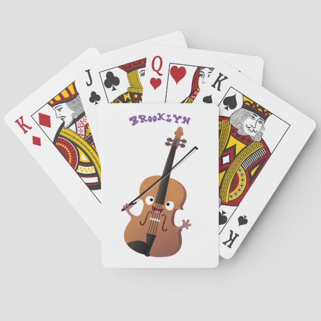 Cute funny violin musical cartoon character poker cards (Back)