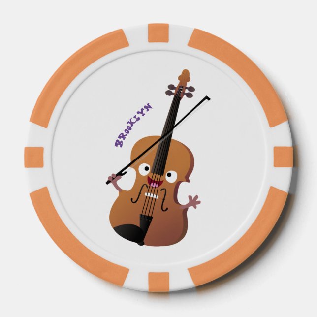 Cute funny violin musical cartoon character poker chips (Front)