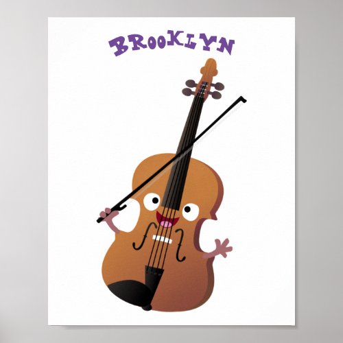 Cute funny violin musical cartoon character poster