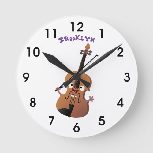 Cute funny violin musical cartoon character round clock