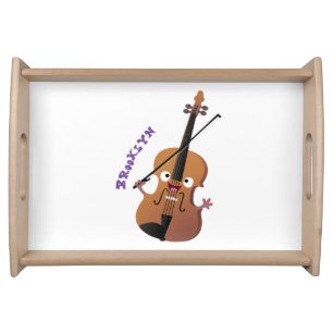 Cute funny violin musical cartoon character serving tray