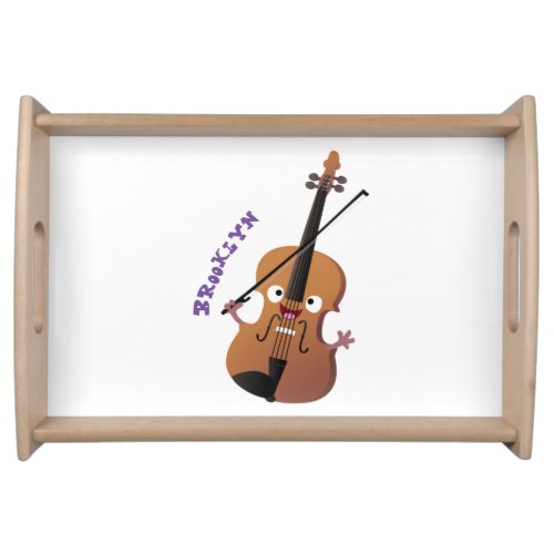Cute funny violin musical cartoon character serving tray