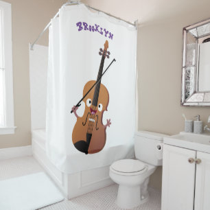 Cute funny violin musical cartoon character shower curtain