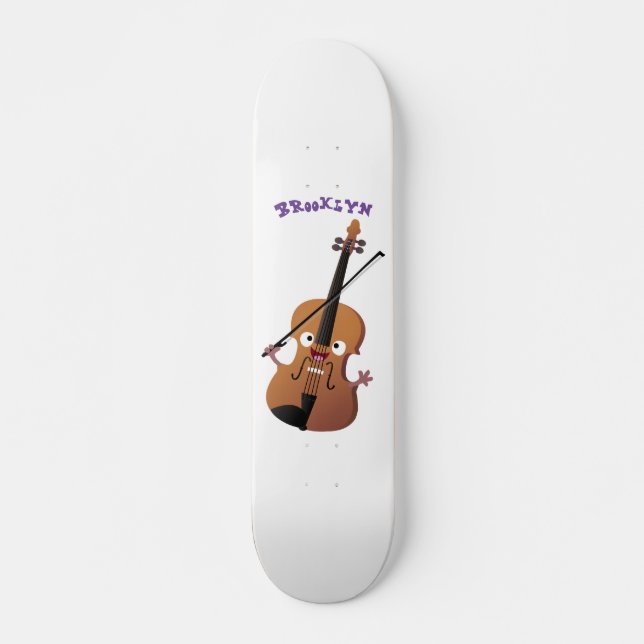 Cute funny violin musical cartoon character skateboard (Front)