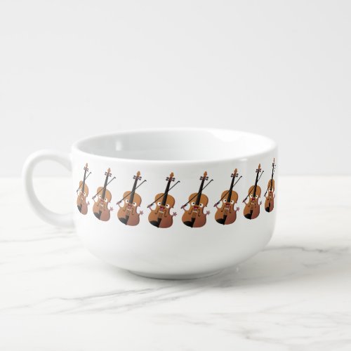 Cute funny violin musical cartoon character soup mug