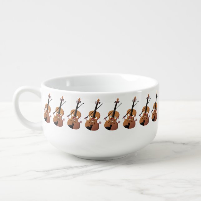 Cute funny violin musical cartoon character soup mug (Right)