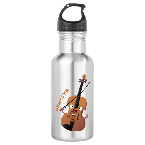 Cute funny violin musical cartoon character stainless steel water bottle