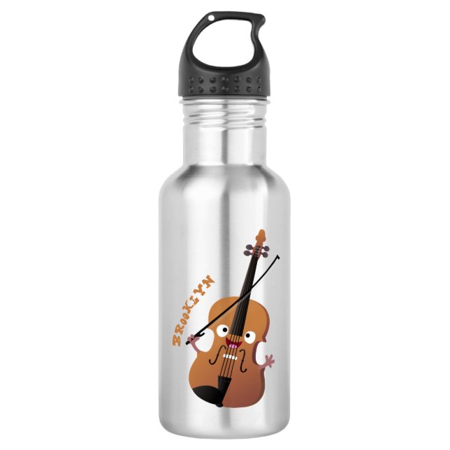 Cute funny violin musical cartoon character stainless steel water bottle (Front)