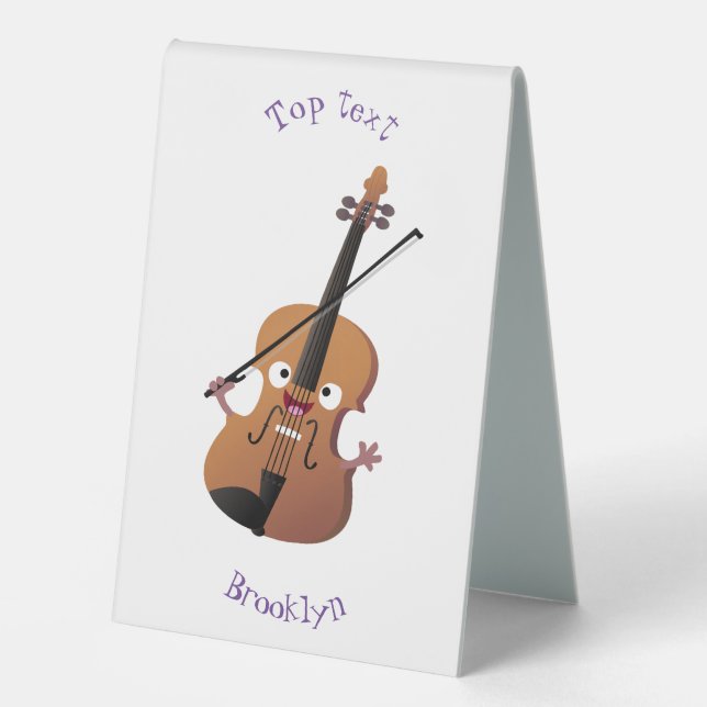 Cute funny violin musical cartoon character table tent (Front)
