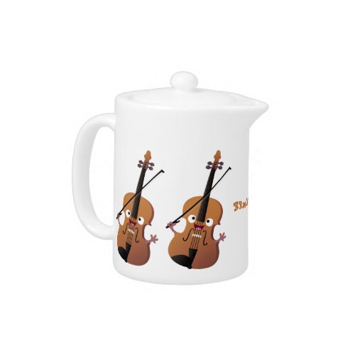Cute funny violin musical cartoon character teapot