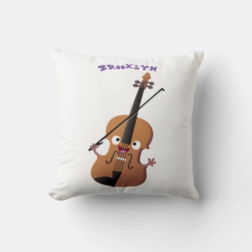 Cute funny violin musical cartoon character throw pillow