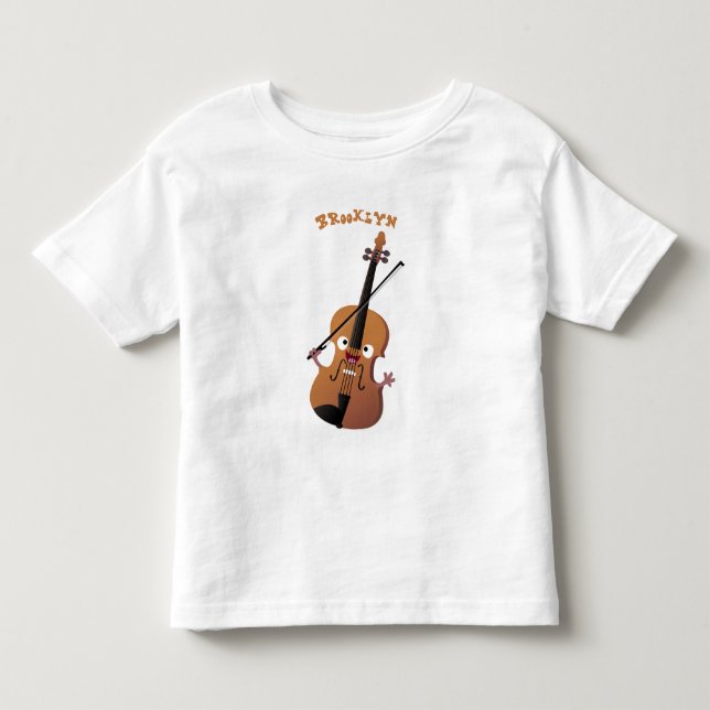 Cute funny violin musical cartoon character toddler t-shirt (Front)