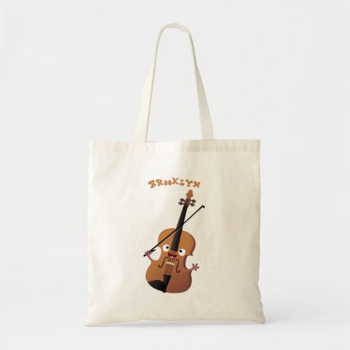 Cute funny violin musical cartoon character tote bag