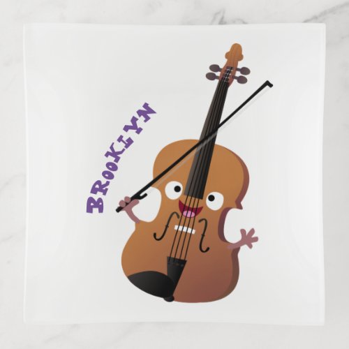Cute funny violin musical cartoon character trinket tray