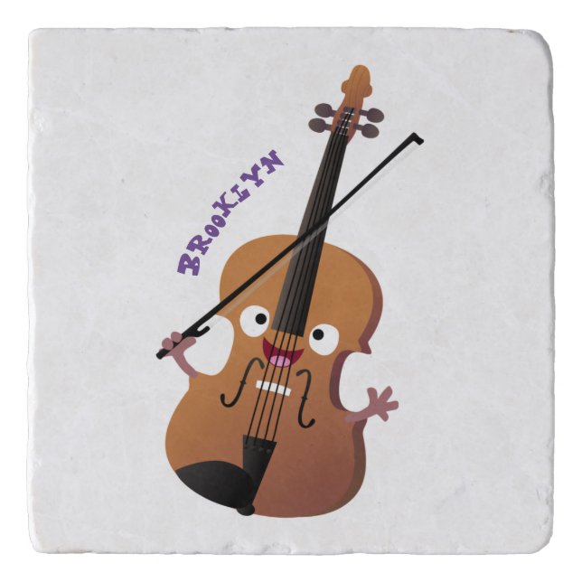 Cute funny violin musical cartoon character trivet (Front)