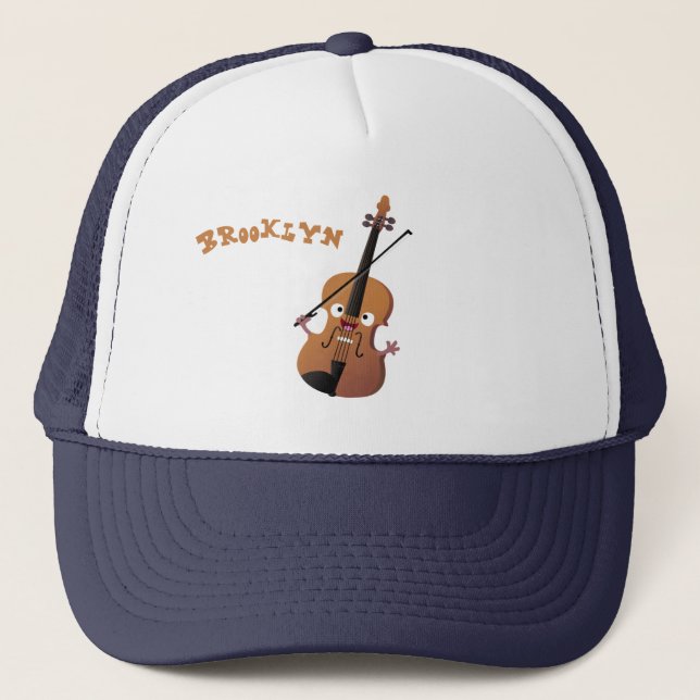 Cute funny violin musical cartoon character trucker hat (Front)