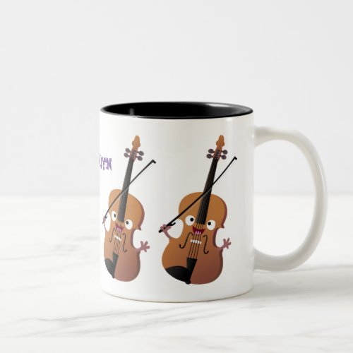 Cute funny violin musical cartoon character Two_Tone coffee mug
