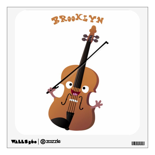 Cute funny violin musical cartoon character wall decal (Front)