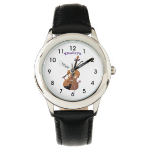 Cute funny violin musical cartoon character watch