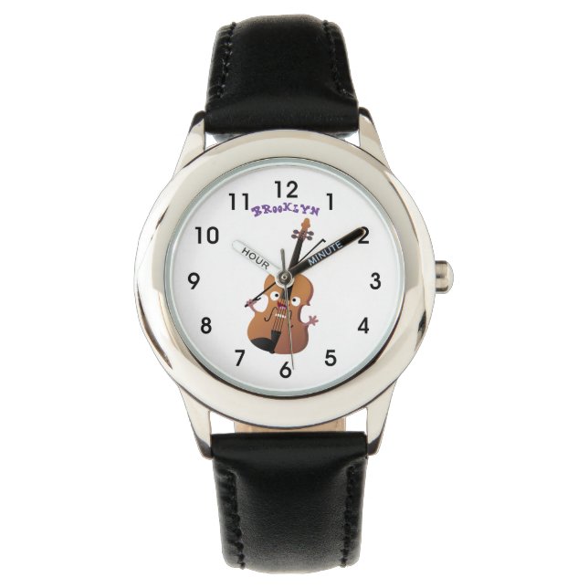 Cute funny violin musical cartoon character watch (Front)