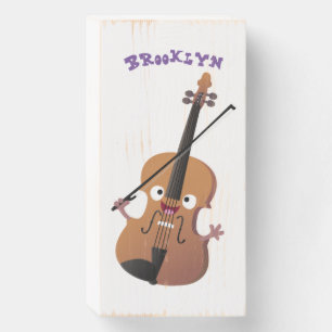 Cute funny violin musical cartoon character wooden box sign