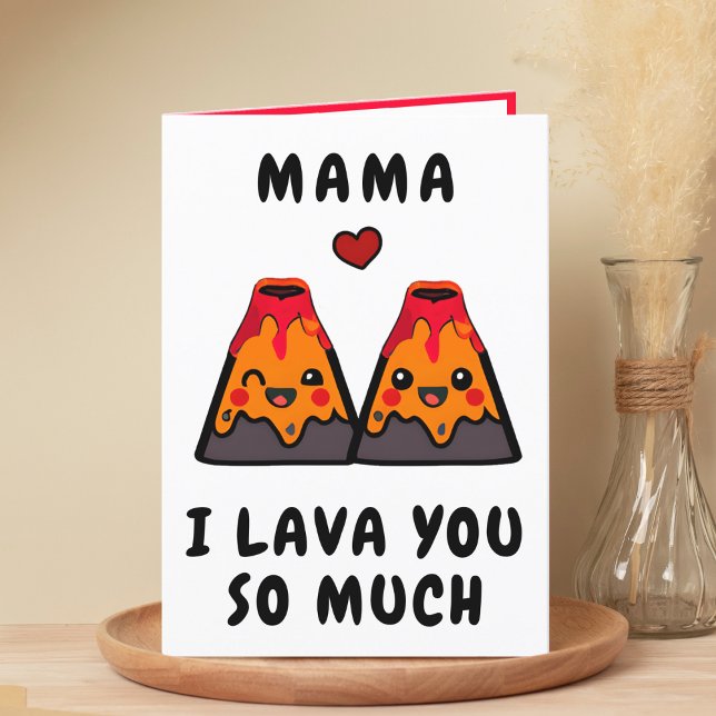 Cute Funny Volcano Lava Mom Mother Happy Birthday Thank You Card (cute, funny volcano lava I love you happy birthday card for mother / father)