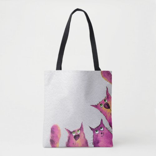 Cute Funny Watercolor Cats Pink Cats Tote Bag