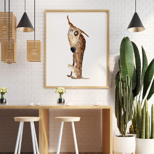 Cute funny watercolor dog llustration decorative poster