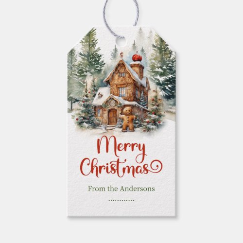 Cute funny watercolor gingerbread winter forest gift tags