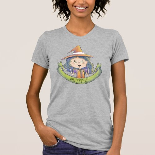 Cute Funny Watercolor Hello Witches T_Shirt
