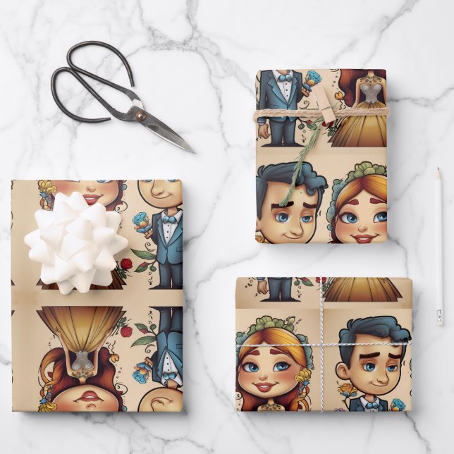 Cute Funny Wedding Couple  Wrapping Paper Sheets (Front)