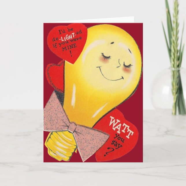 Cute Funny Weird Light Bulb Heart Valentine Holiday Card (Front)