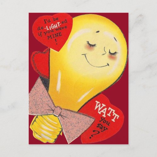 Cute Funny Weird Light Bulb Heart Valentine Holiday Postcard