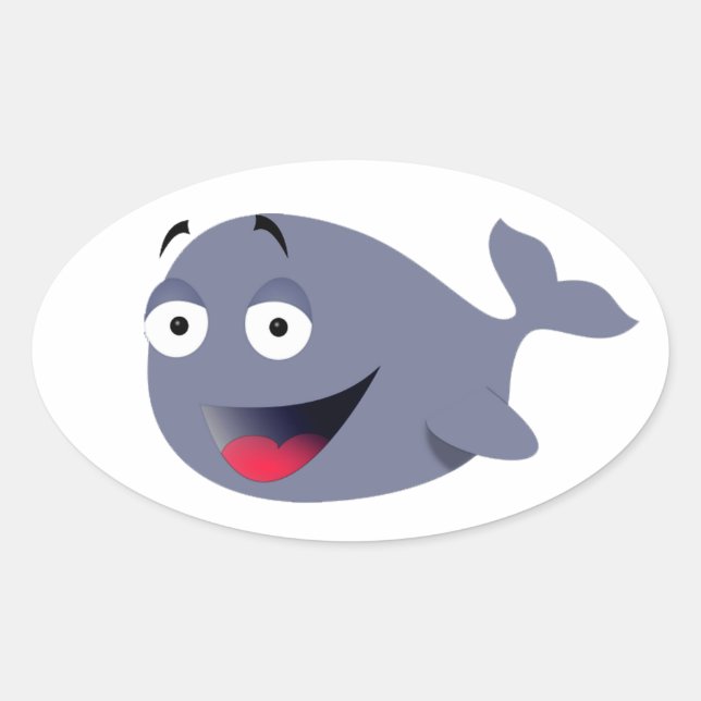 Cute Funny Whale Kids Party Drawing Oval Sticker (Front)