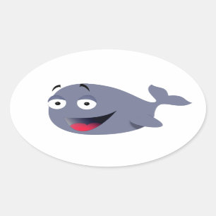 Cute Funny Whale Kids Party Drawing Oval Sticker