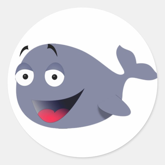 Cute Funny Whale Party Drawing Classic Round Sticker (Front)