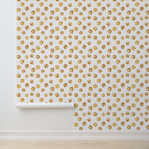     Cute Funny White and Gold Cat Dog Paw Prints Wallpaper