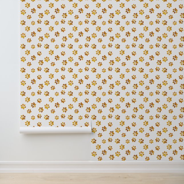     Cute Funny White and Gold Cat Dog Paw Prints Wallpaper (Application)