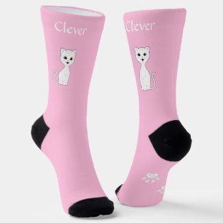 Cute Funny White Cat & Paws on Light Pink